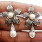 1.89ct Rose cut Diamond 925 Silver Pearl Dangle Diamond Gift Earrings