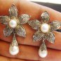 1.89ct Rose cut Diamond 925 Silver Pearl Dangle Diamond Gift Earrings