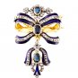 Vintage Style Cubic Zircon 925 Sterling Silver Sapphire Enamel Brooch/Pendant