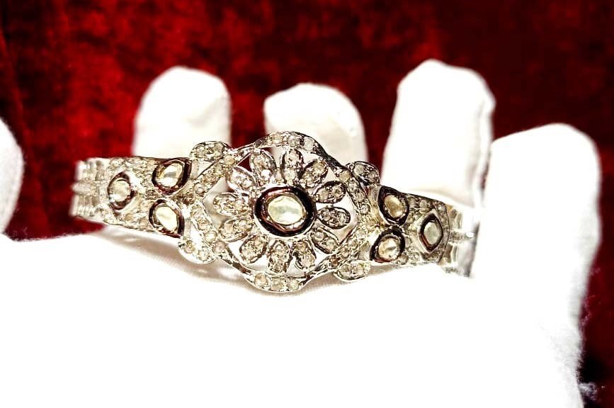 Rosecut Diamond Polki Silver Bracelet, Diamond Bracelet, Woman's Bracelet