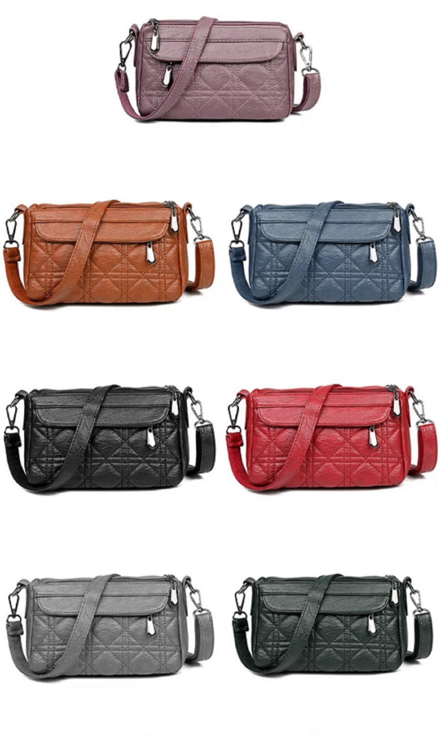 Women's Shoulder Bag - Washed Soft Leather, Diamond Embossed, Large Capacity, Waterproof