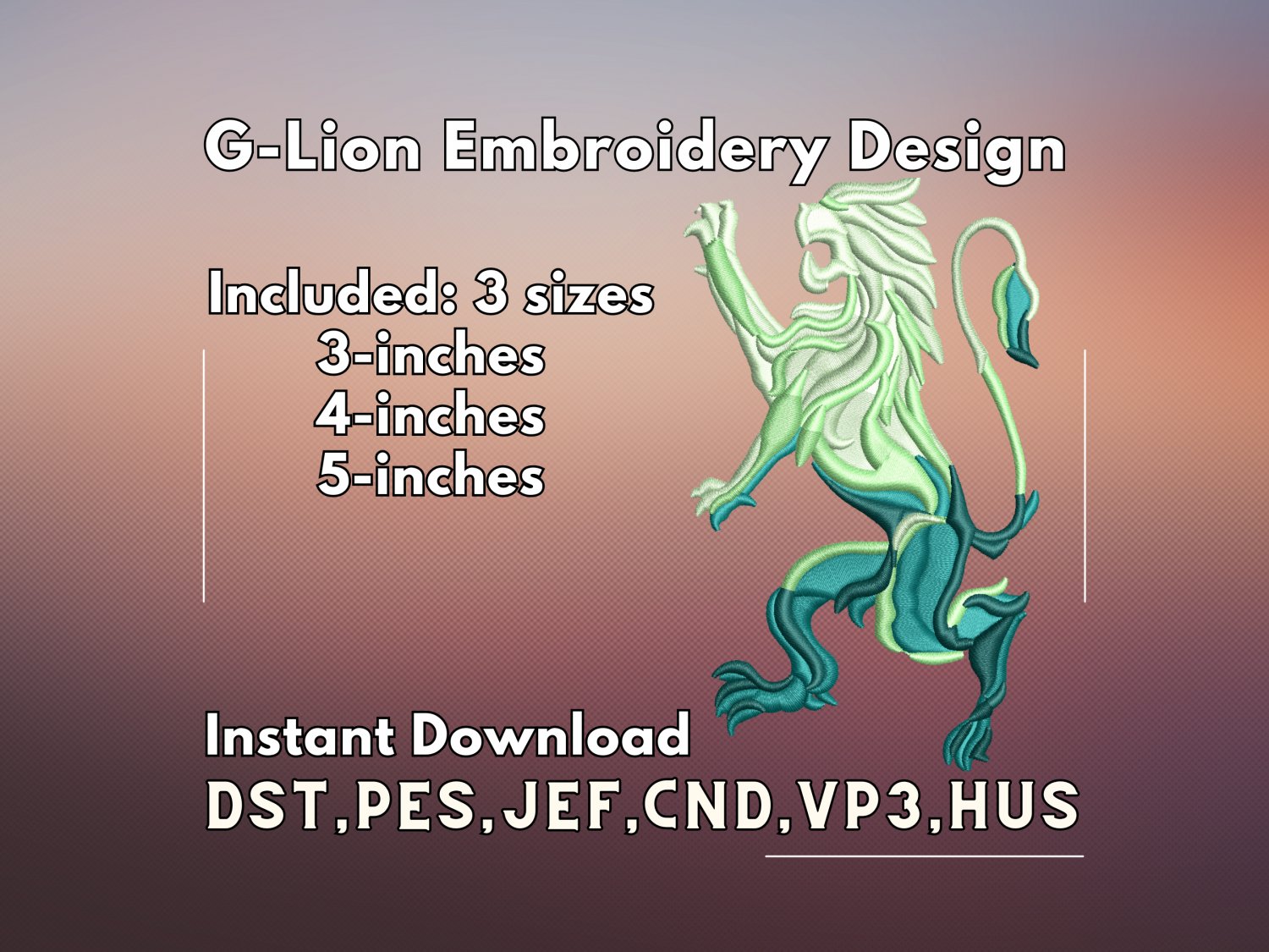 Unleash the Roar: Geordano Lion Embroidery Design in 3 Sizes!