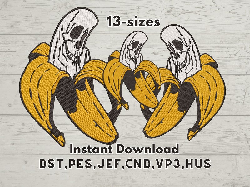 Spooktacular Stitching: Scary Banana Embroidery Design for Halloween Fun! 13 sizes
