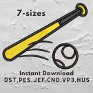 BaseBall bat and ball embroidery design digitizied for embroidery machine in 7 sizes!