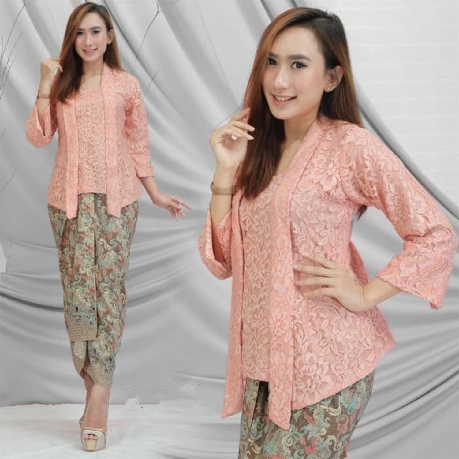 Modern Brukat Kebaya Suit for Politika Baru Brocade Kutu Various Colors,Kebaya Dress,Kebaya Peach