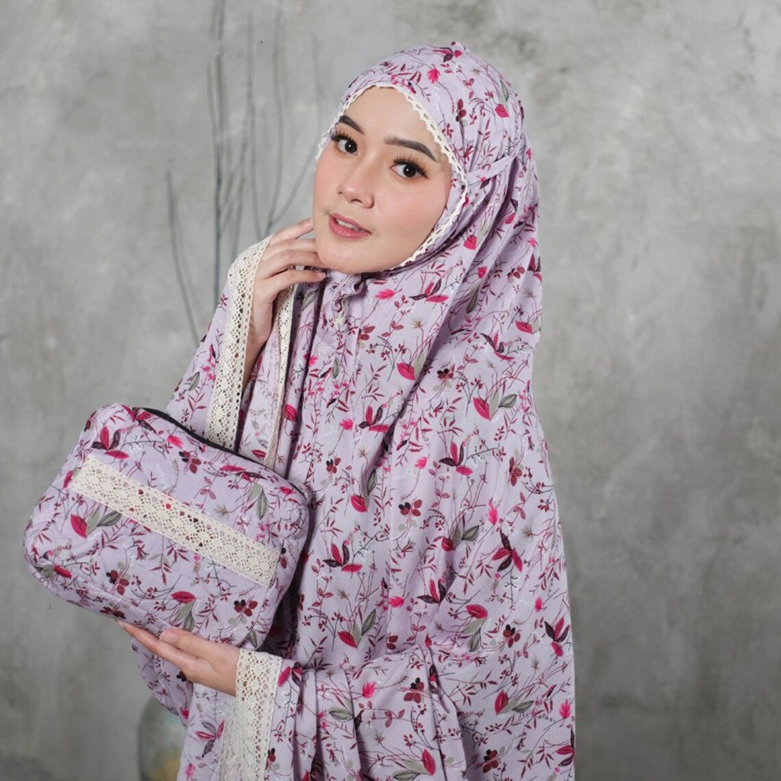 Jasmine Adult Lace Mukena, Muslim prayer outfit, Gamis dress, Prayer dress women Lavender