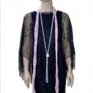 Black Pink Fringe 1920s Great Gatsby Flapper Dress Roaring 20s & Accs XS S