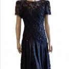 1920s Black Lace Flapper Dress Costume Roaring 20s Gatsby & Turban M 9/10