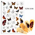 Nail Stickers Butterfly Flower Nail Art Waterproof Transfer Decal model YZW#6