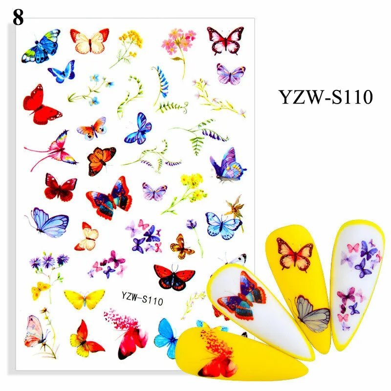 Nail Stickers Butterfly Flower Nail Art Waterproof Transfer Decal model YZW#8