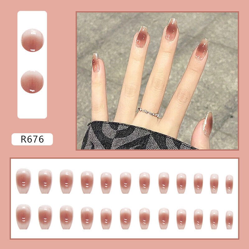 24Pcs Fake False  Nails with Designs Press Full Cover #R676