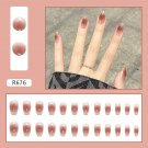 24Pcs Fake False  Nails with Designs Press Full Cover #R676