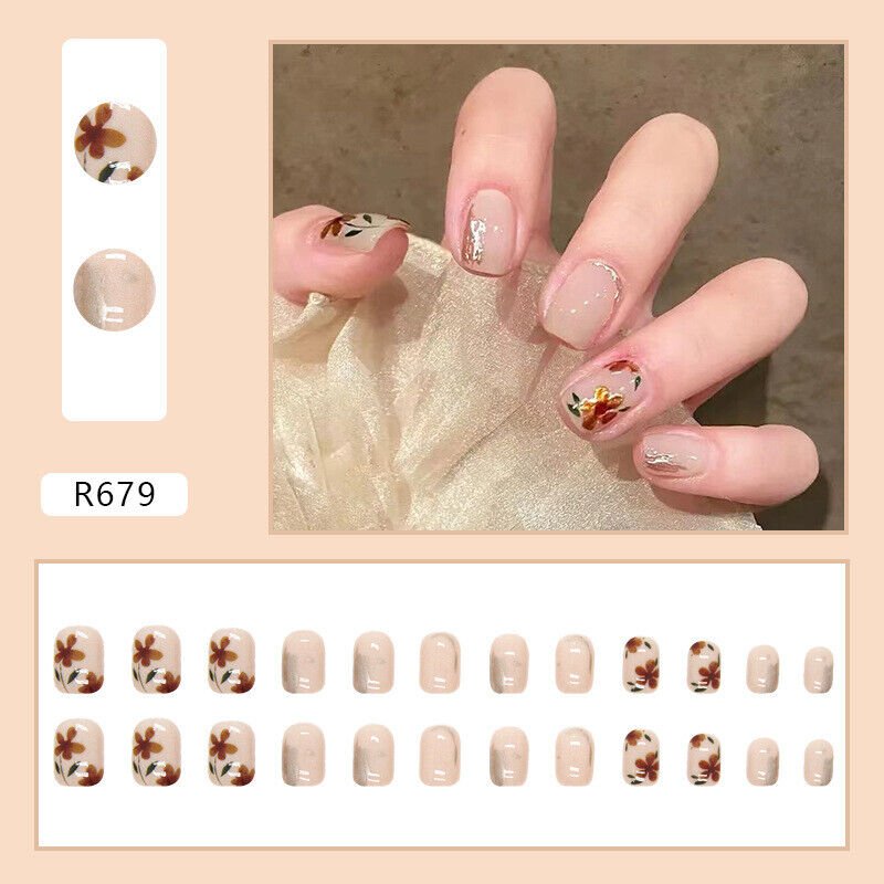 24Pcs Fake False  Nails with Designs Press Full Cover #R679