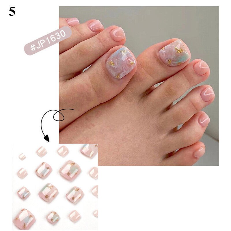 24Pcs Press On Toe False Nails Black Line Glitter Model #05