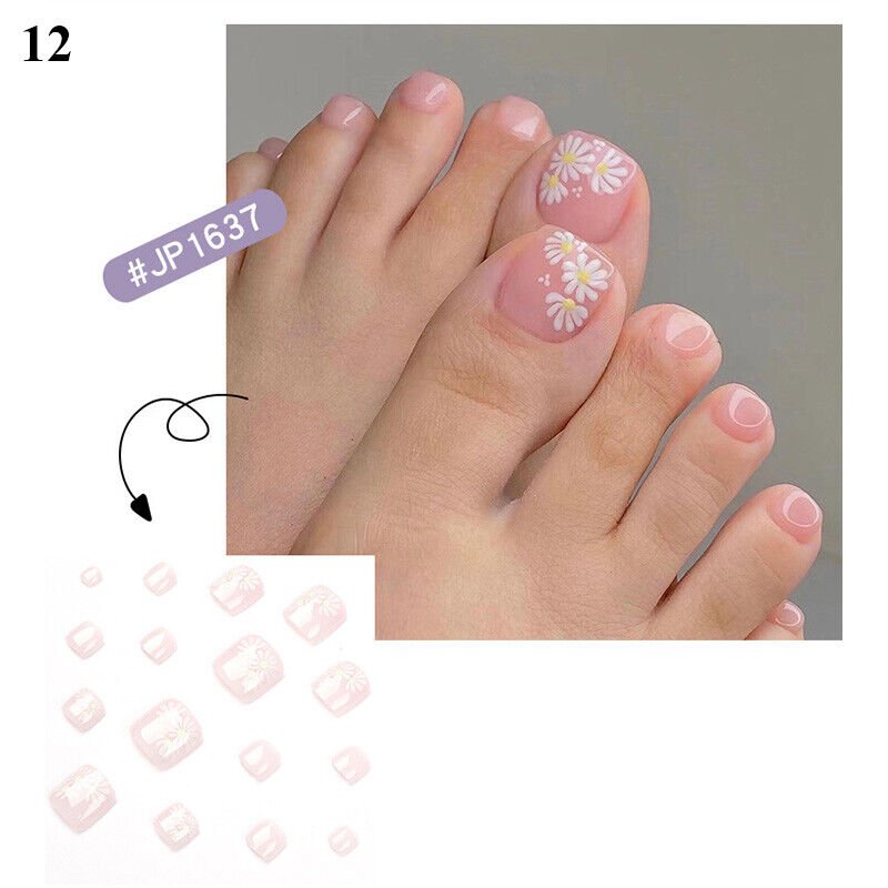 24Pcs Press On Toe False Nails Black Line Glitter Model #12