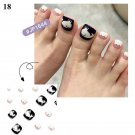 24Pcs Press On Toe False Nails Black Line Glitter Model #18