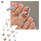 24Pcs Press On Toe False Nails Black Line Glitter Model #20