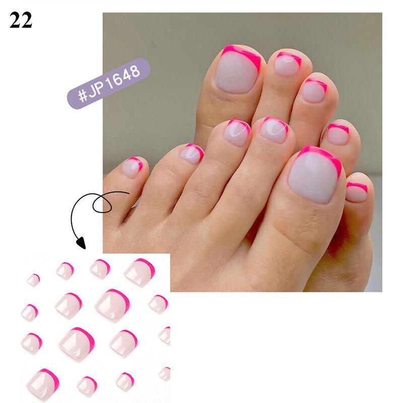 24Pcs Press On Toe False Nails Black Line Glitter Model #22