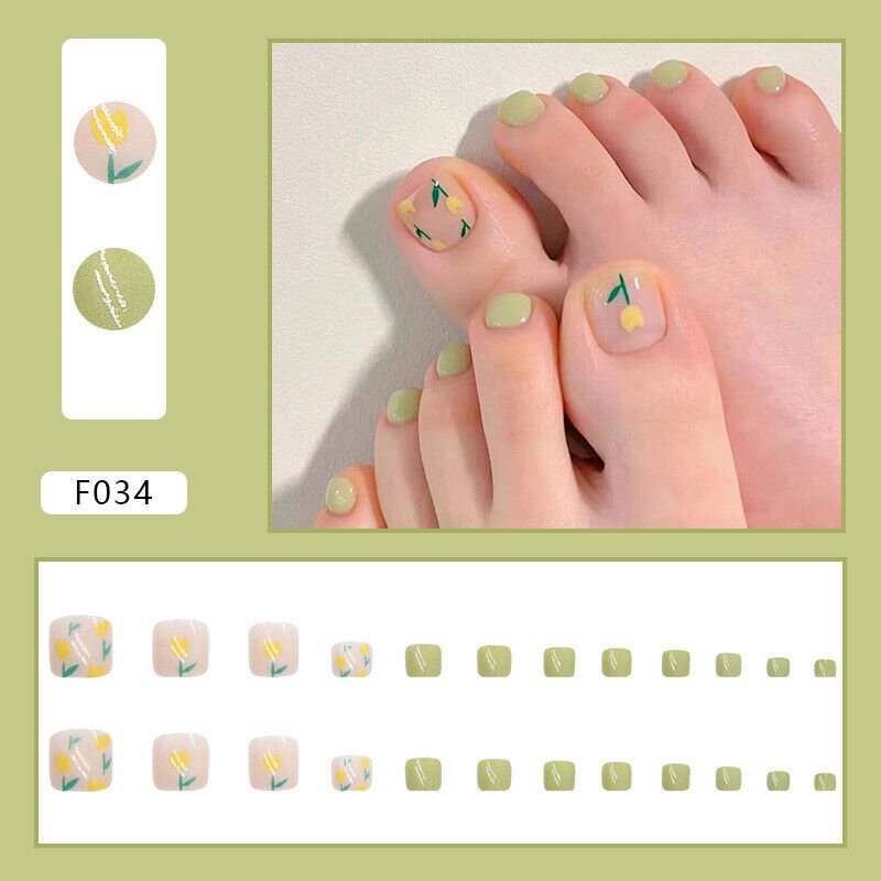 24Pcs Press On Toe False Nails Black Line Glitter Model #23