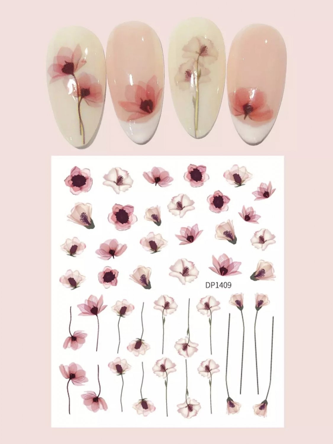 1 sheet Beautiful Flower Print Nail Art Sticker Nail Decals Nail Decoration