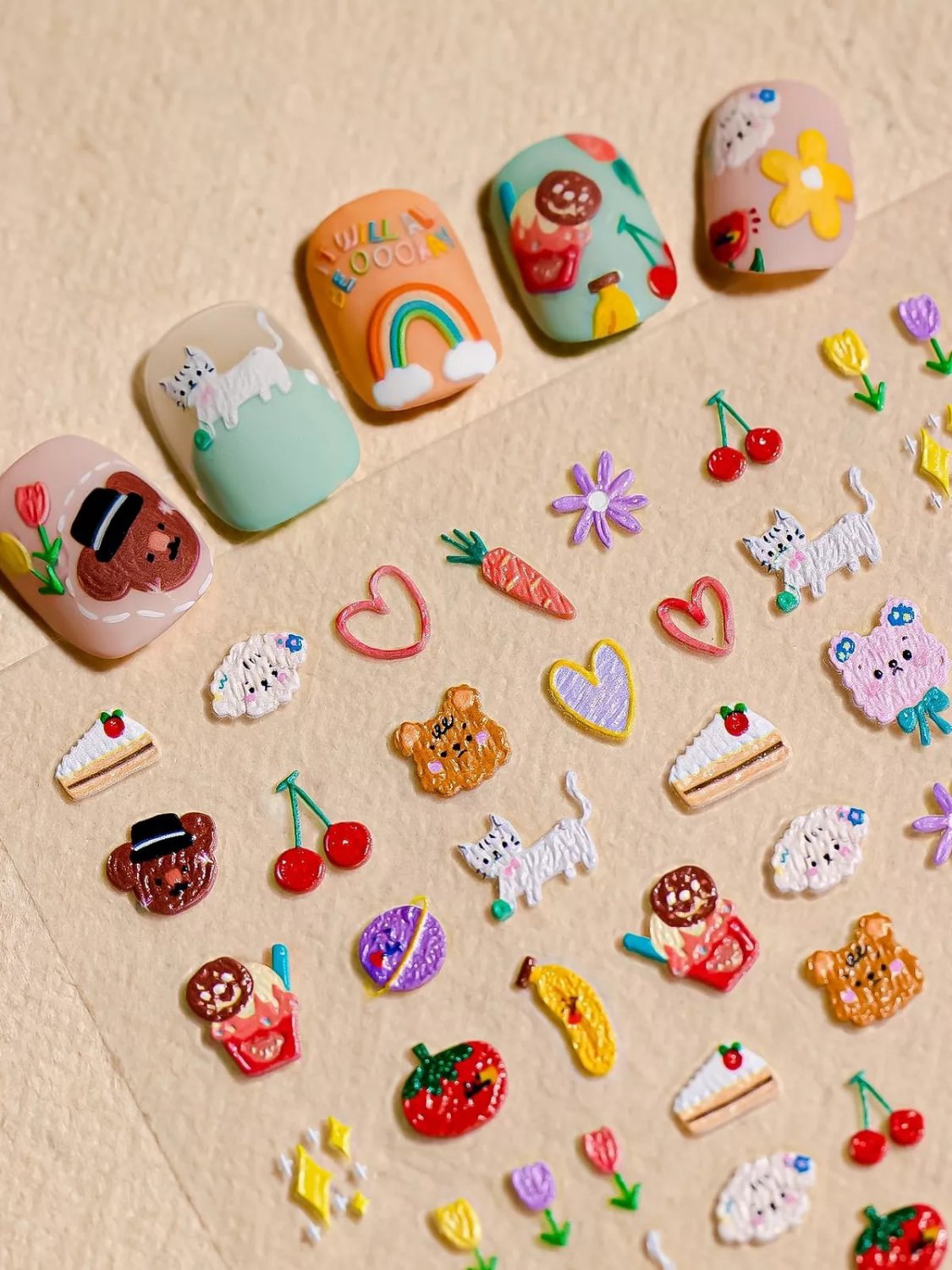1 sheet Cute Animal & Picnic Themed Nail Art Stickers Nail Decals Nail Decoration