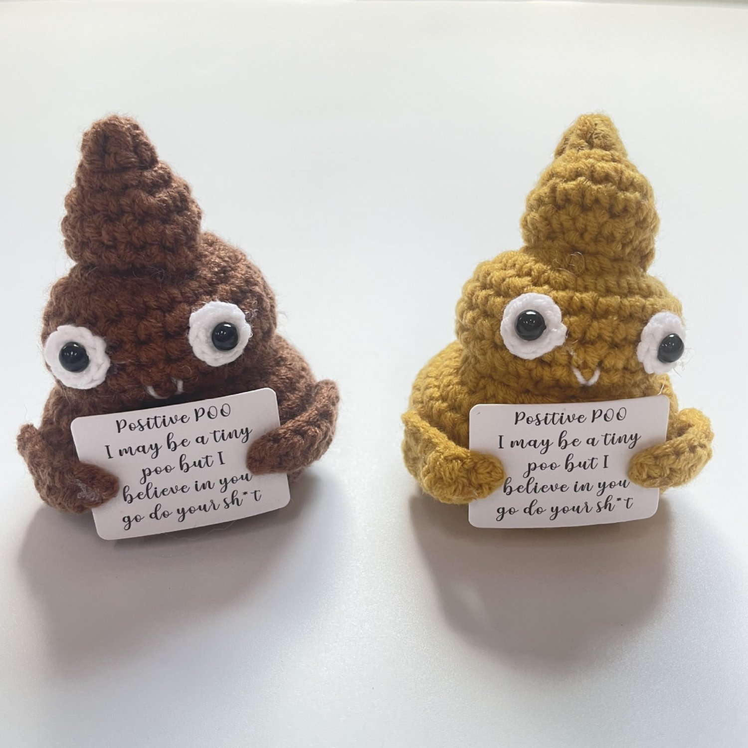 Crochet Poo with Positive Quote, Handmade Funny Gift for Friend,Cute Office Desk Accessory