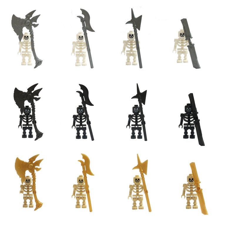 12pcs Skeleton Knights with Heavy Weapons Minifigure Toys