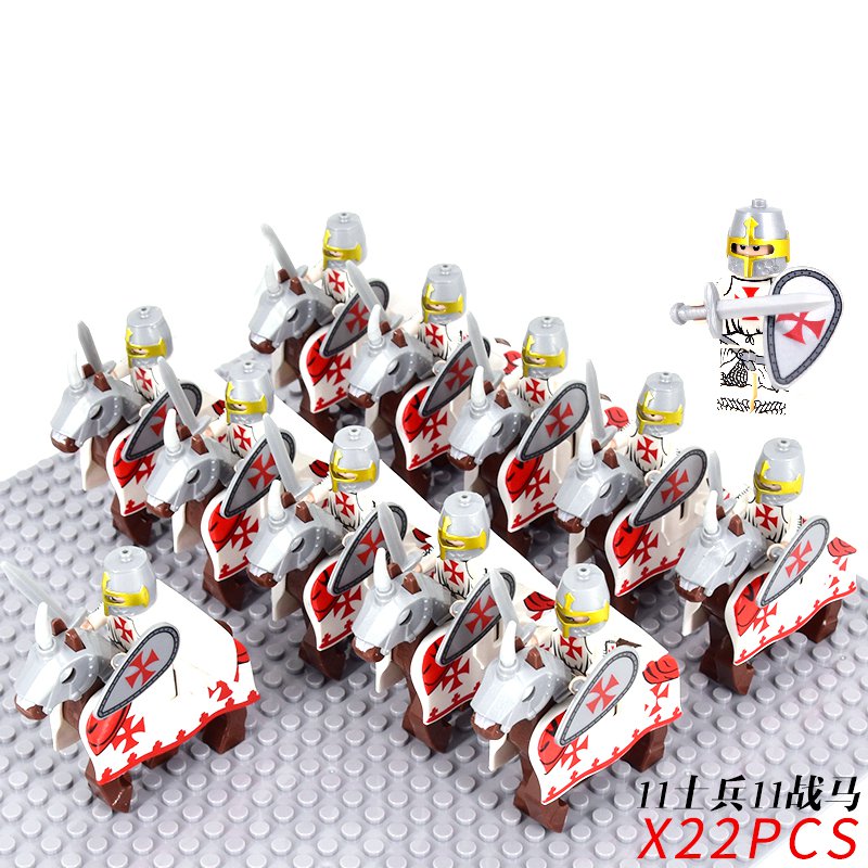 22pcs/Set Mounted Templar Knights Minifigure Building Blocks