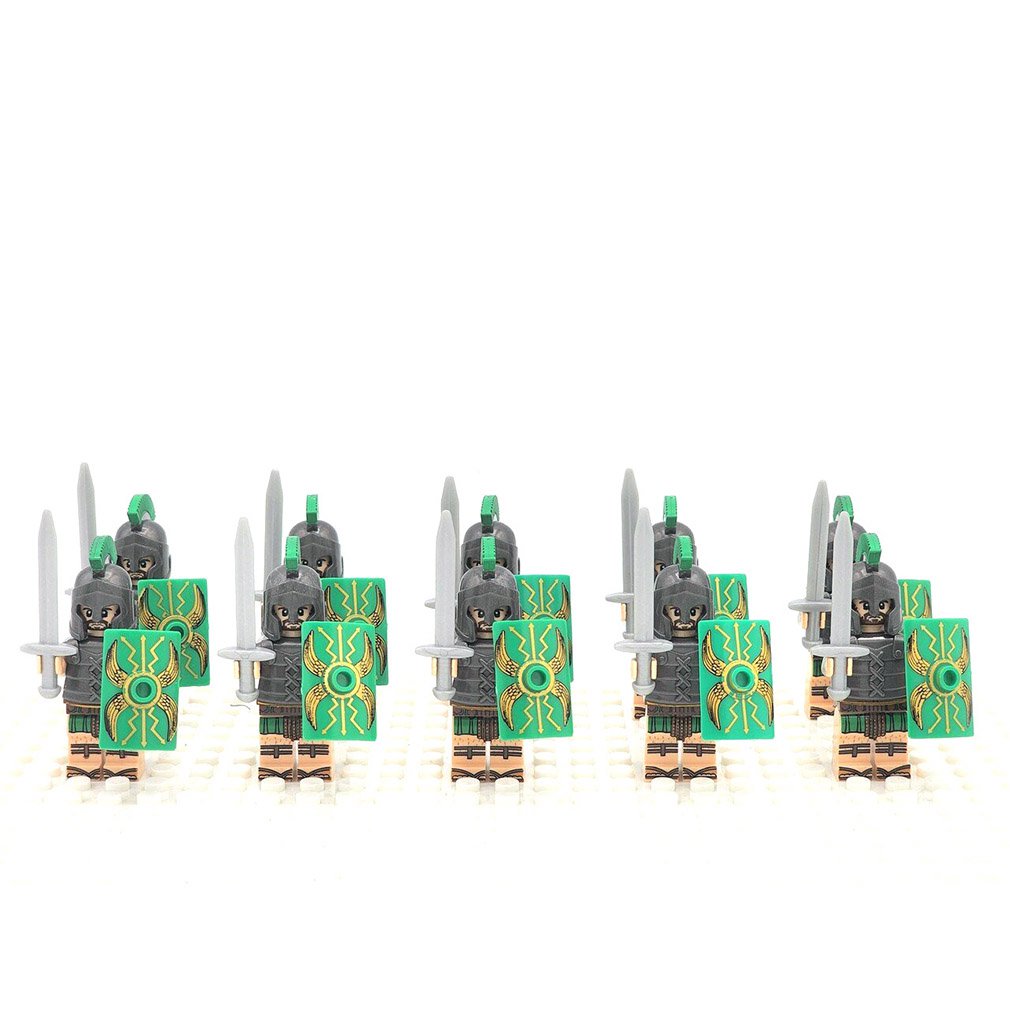 10PCS Medieval Roman Soldiers with Green Shields Minifigure Set