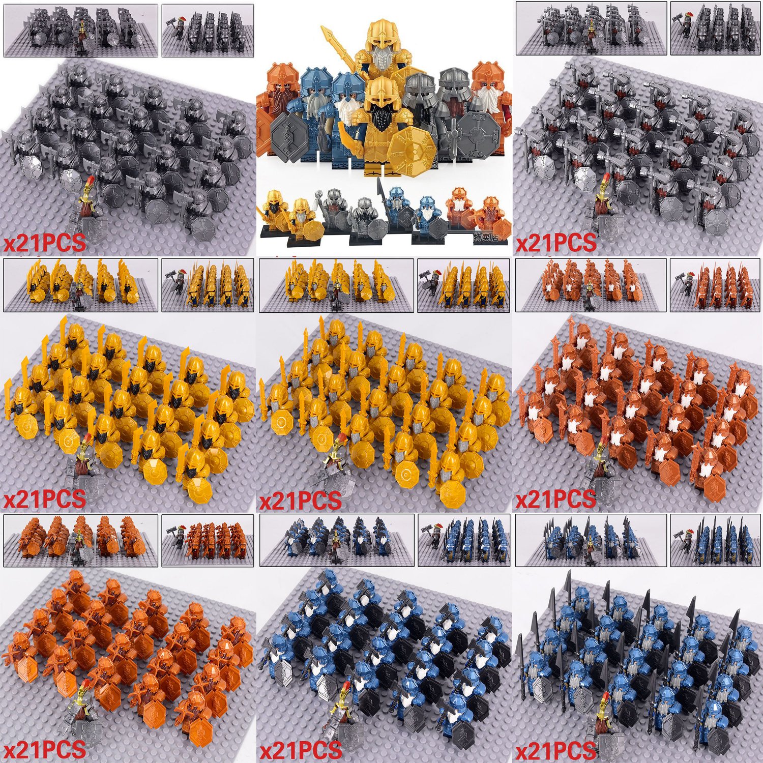 22PCS LOTR Mountain Dwarves Gold Silver Copper Cobalt Legion Minifigure Set