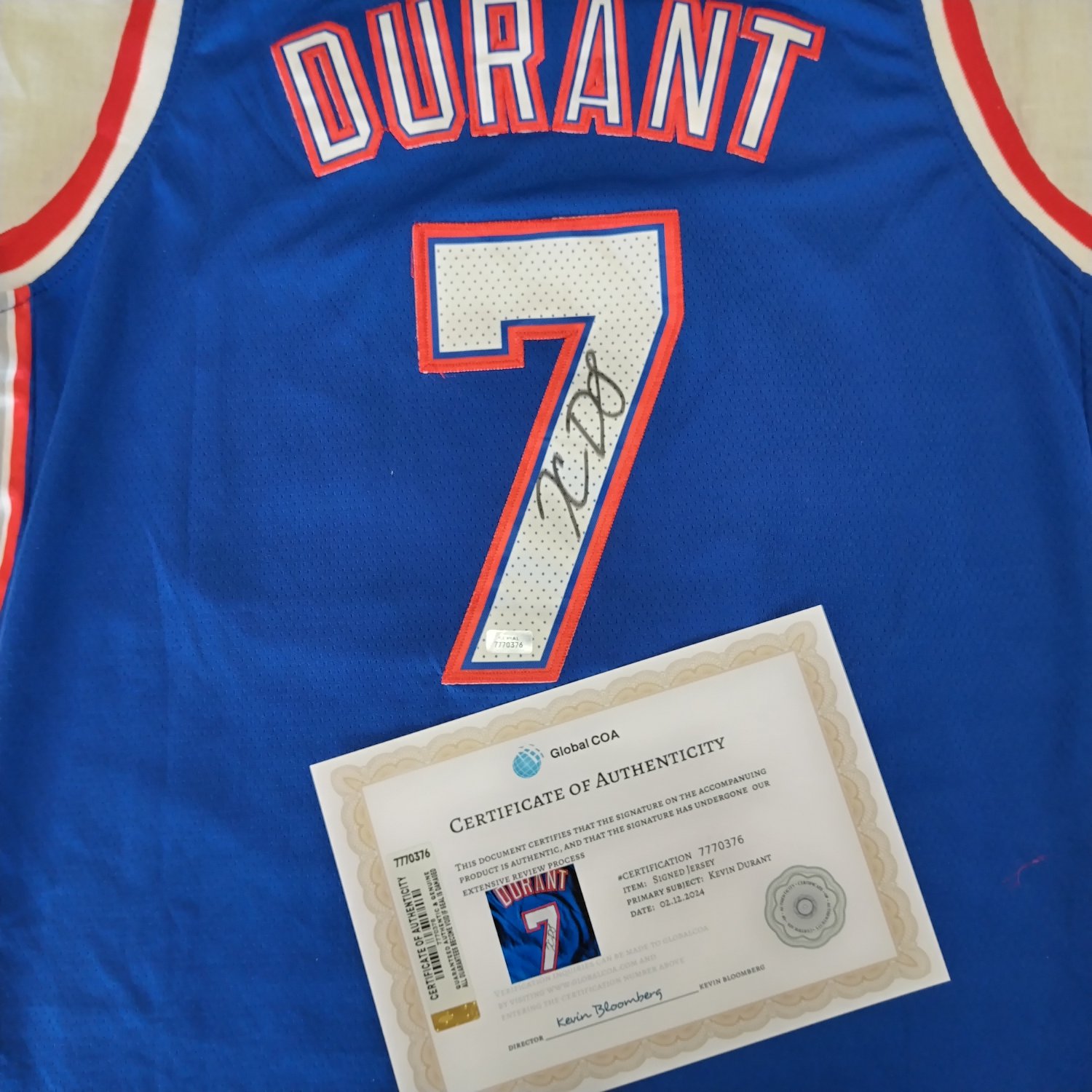 Kevin Durant Signed Autographed Nets 75th Anniversary City Edition Jersey COA