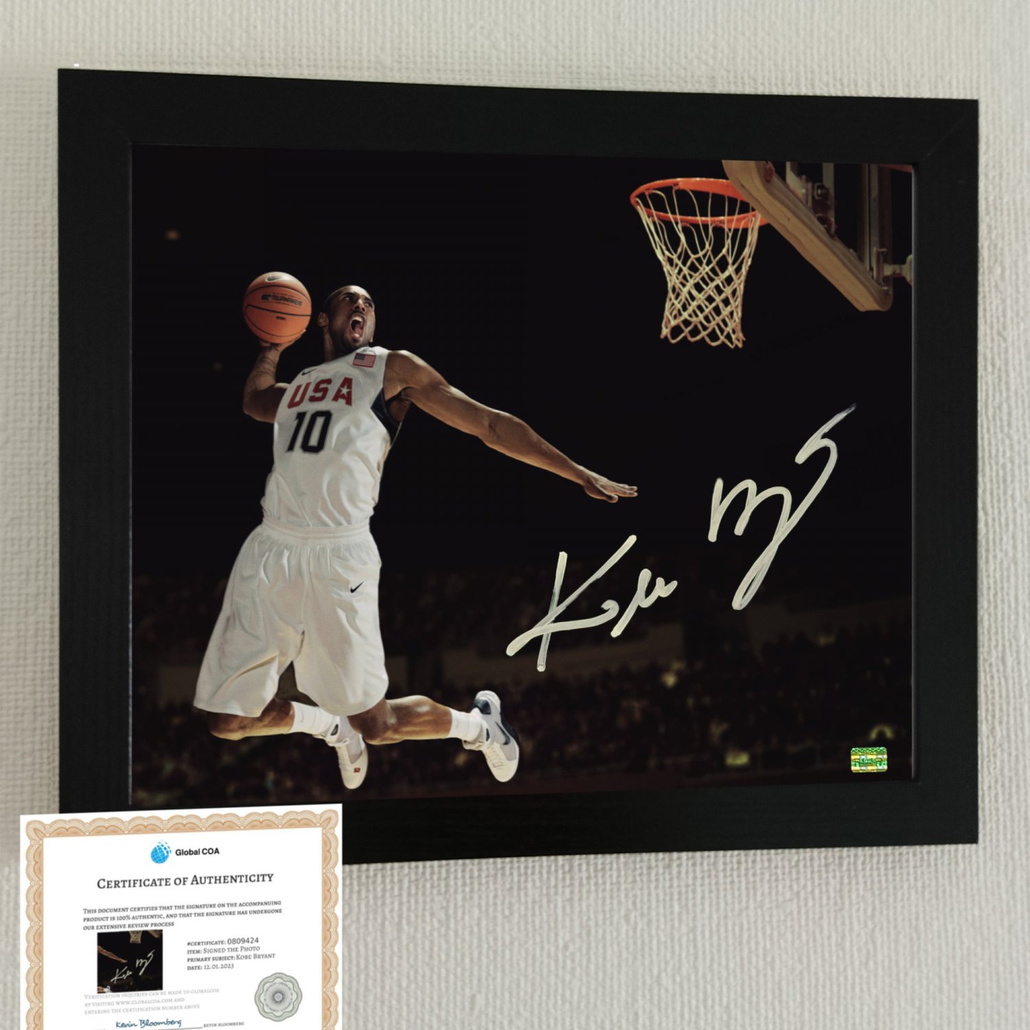Kobe Bryant Hand-Signed And Framed 8x10 inches Photo - COA