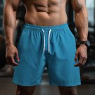 Men's Light Weight Thin Short Pants Running Quick-drying Drawstring Shorts Blue