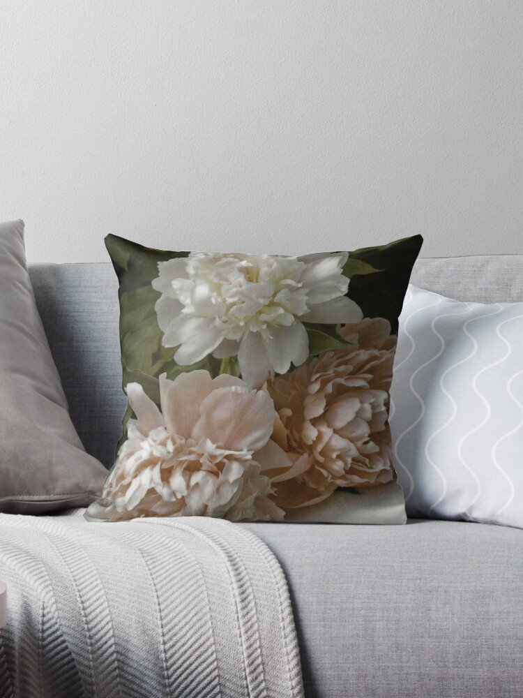 Vintage Pale Pink Peonies Pillow