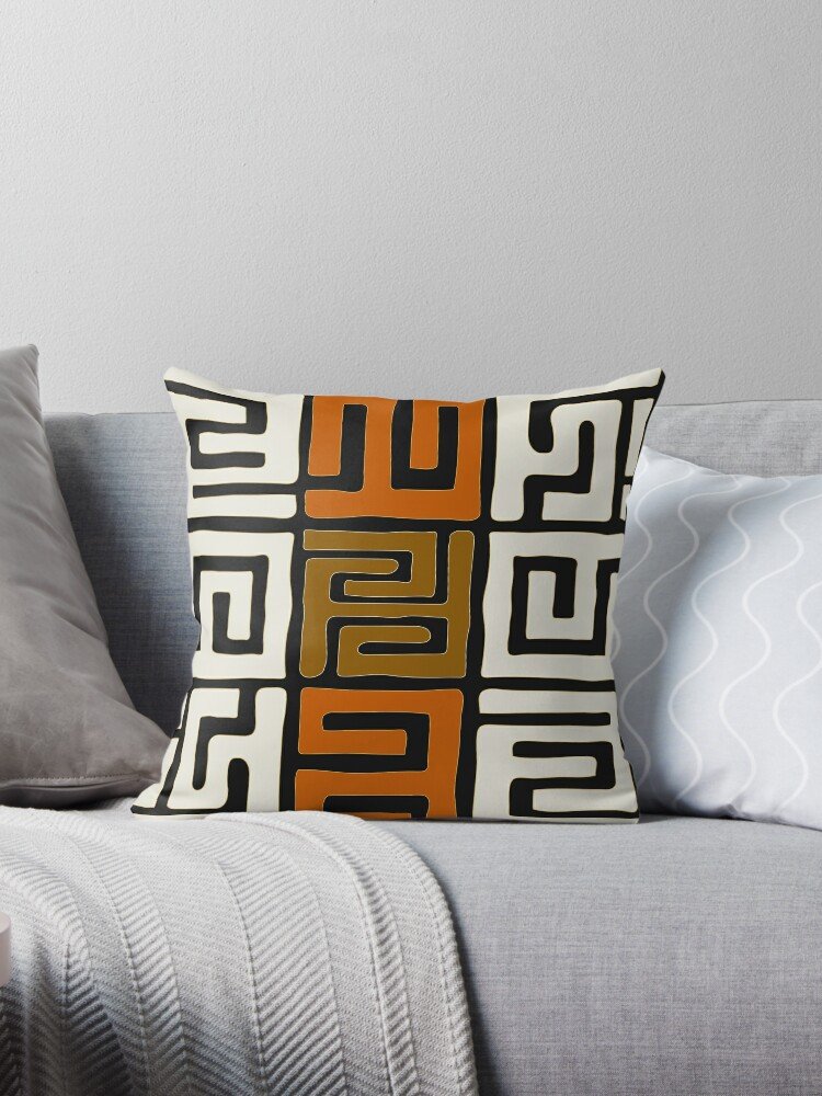 African Kuba Fabric Inspired _ Cream And Auburn Pattern Pillow