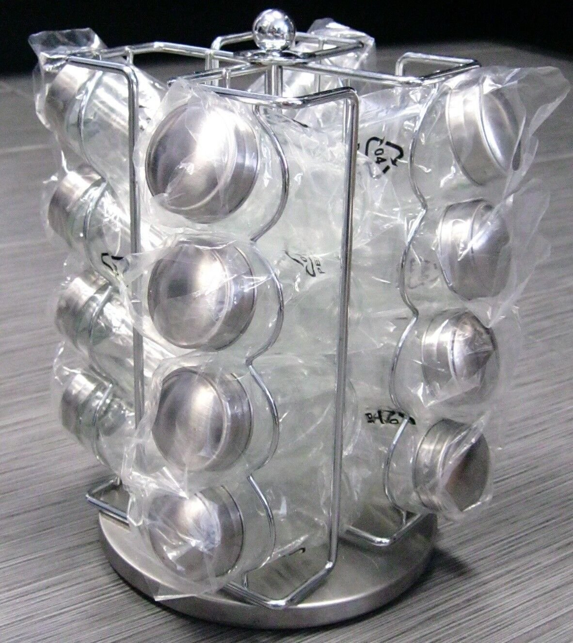 JENSEN GLASS Jars 16 Bottle HERBS SPICE RACK Container Jar Carousel Set ...