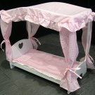 Badger Basket Canopy Doll Bed With Bedding Pink Gingham Linen fits American Girl Dolls EX