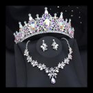 AB Crystal Quinceanera Crown, Irridescent Silver AB Crystal Quince Crown, Necklace, Earrings