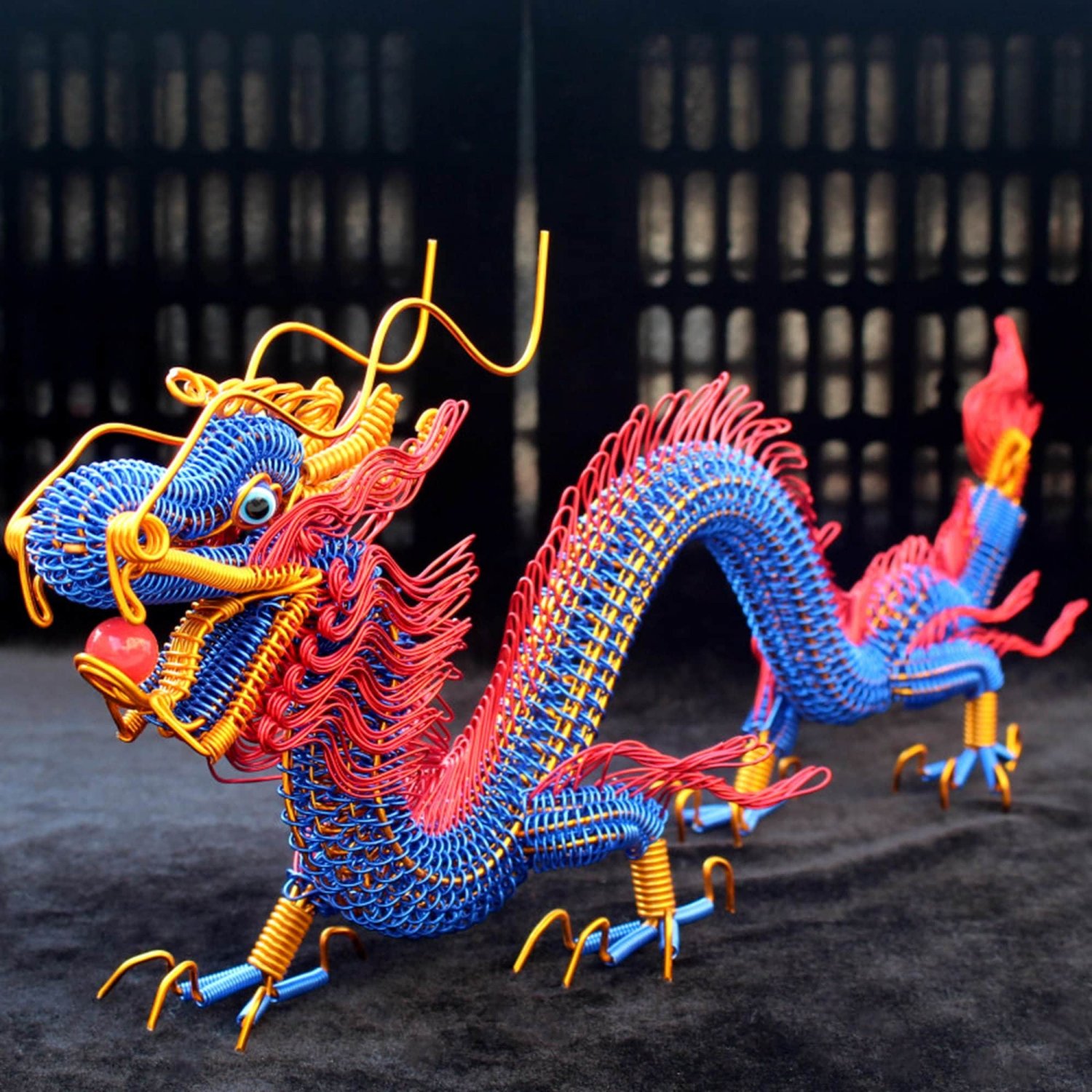 Metal Dragon Statue Sculpture Gift. Blue Chinese Dragon Figurine, Unique Gift for Dad, Brother