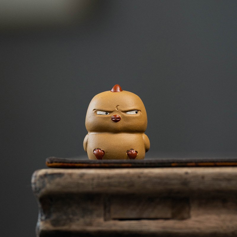 Tiny Yellow Tea Pet Chick Figurine. Miniature Zisha Ceramics Bird Figure, Animal Decor