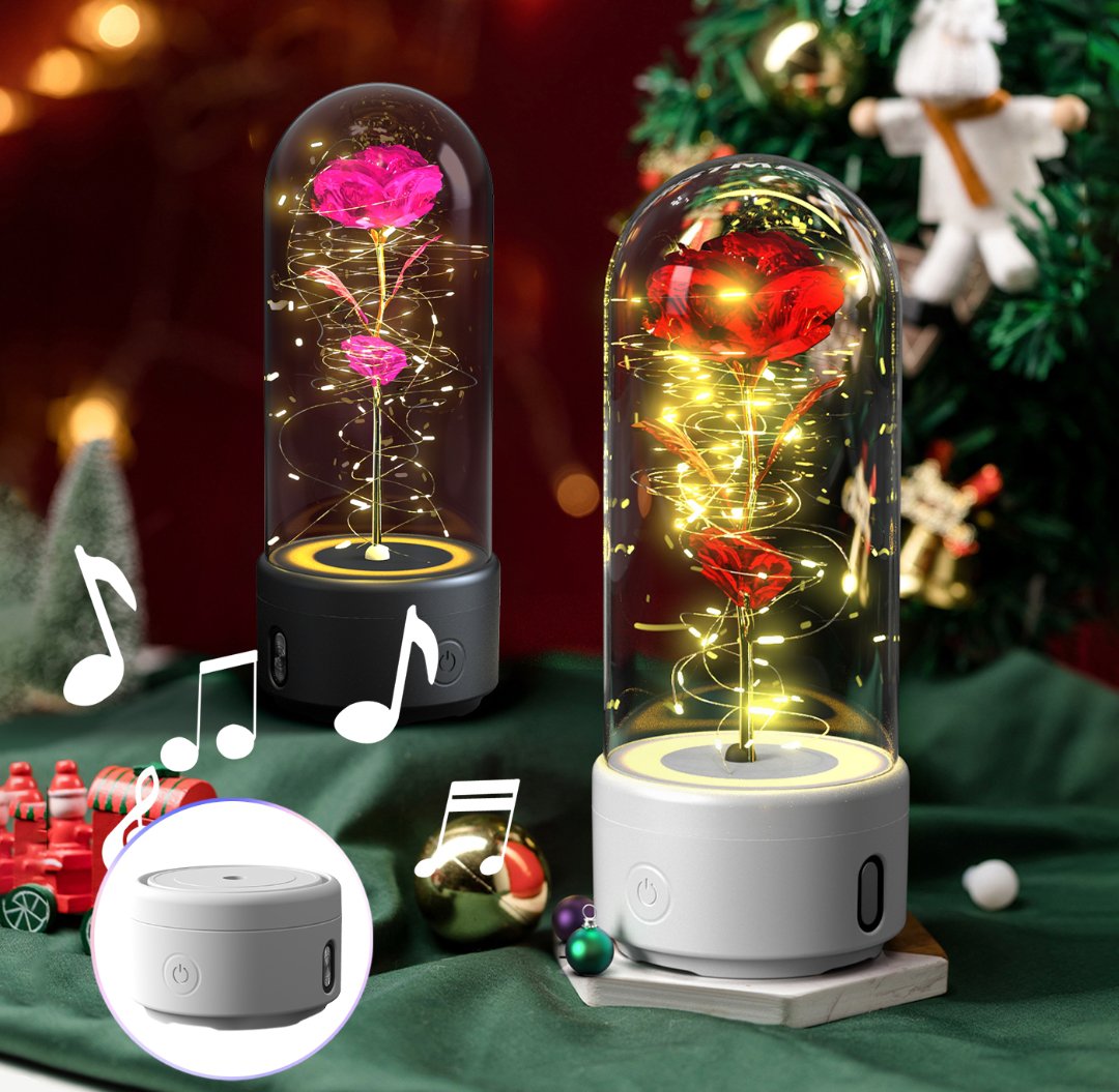 Creative 2 In 1 Rose Flowers LED Light And Bluetooth Speaker Valentine's Day Gift Rose Night Light