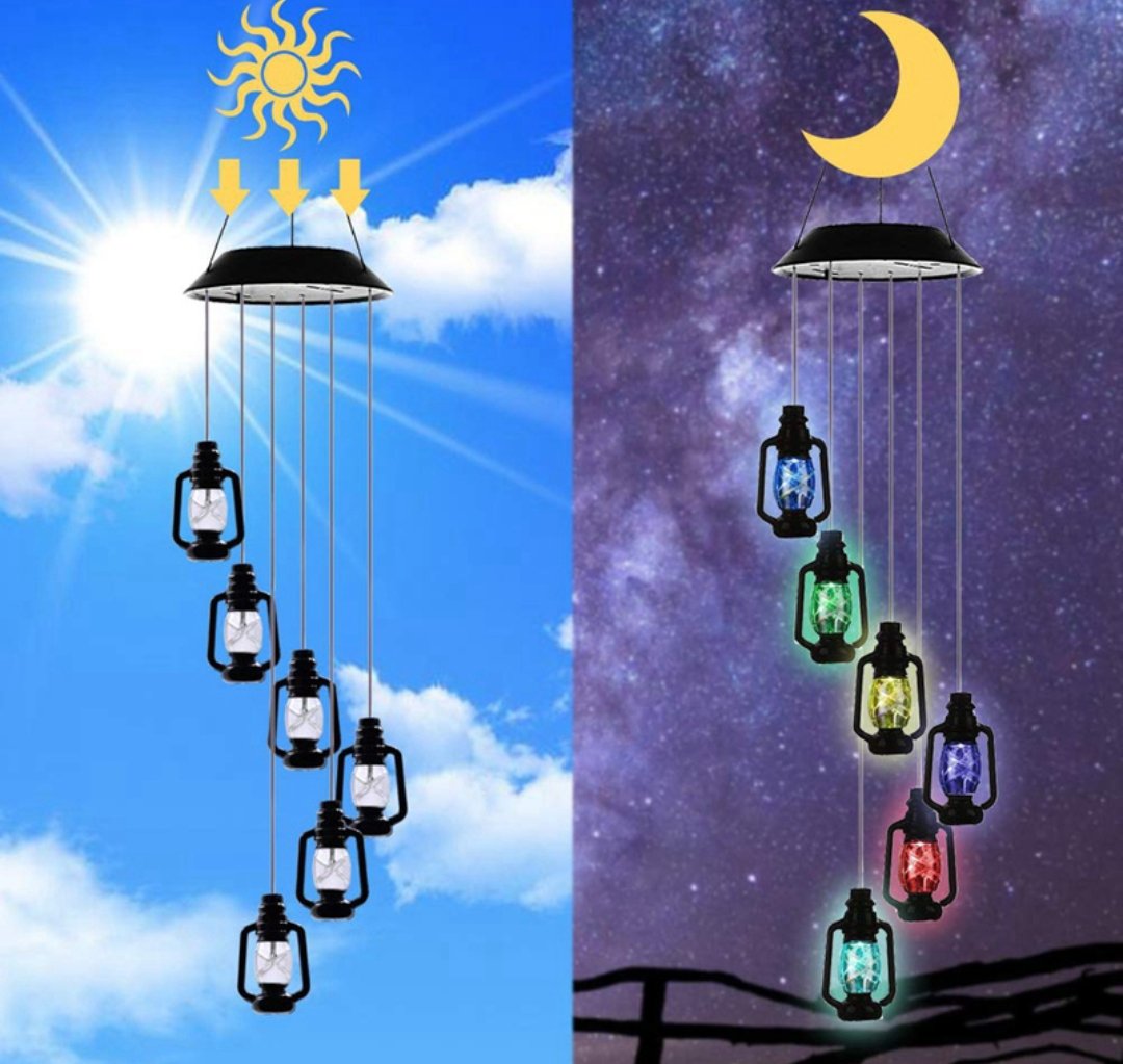 Changing Solar Powered Lanterns Wind Chime Wind Mobile LED Light
