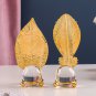 Light Luxury Golden Crystal Ball Leaf Iron Ornaments