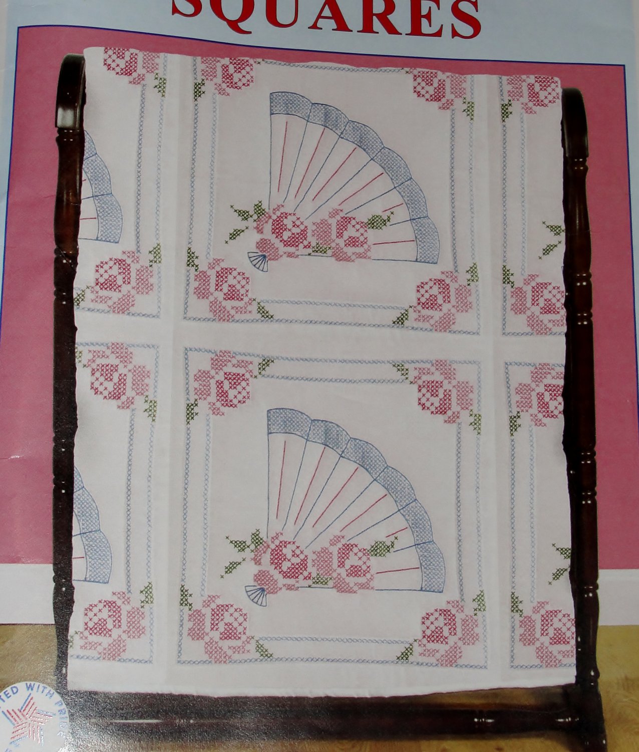 Jack dempsey white quilt blocks  fan  roses 732369
