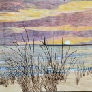 Art by Da - Sunset Thru The Beach Grass - Pyrography with Colored Pencil on Wood