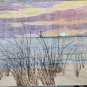 Art by Da - Sunset Thru The Beach Grass - Pyrography with Colored Pencil on Wood
