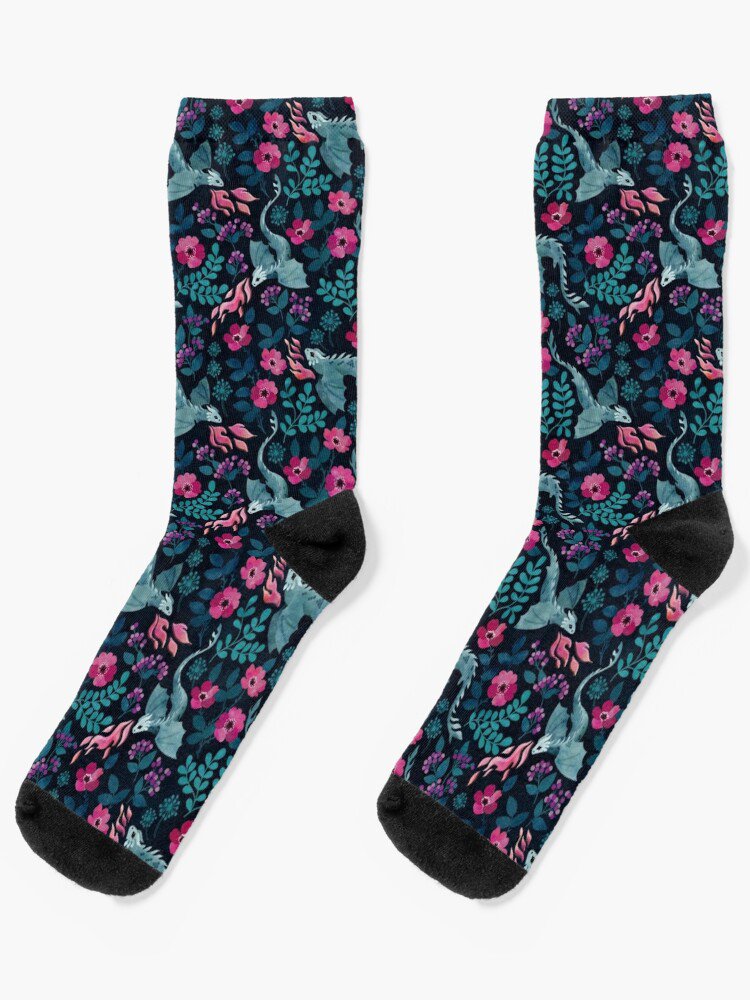 Dragons Floral In Dark Jewel Tones Socks