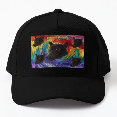 Batzilla Rainbow Bats Support Batzilla Baseball Cap Casquette Hat Black Snapback Women