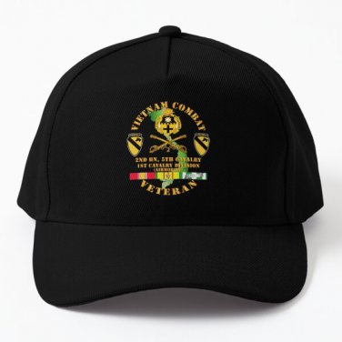 Army Vietnam Combat Cavalry Veteran W Baseball Cap Hat Printed Hip Hop Czapka Black