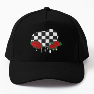Checkered Drip With Roses Baseball Cap Hat Mens Casquette Snapback Black